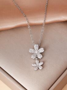 1pc Fashionable Elegant Circular Zirconia Five-Petal Flower Tassel Necklace, Gift For Women, Wedding Present