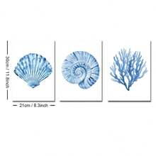 Set di 3 stampe su tela, senza cornice, di arte murale estiva costiera, con motivi minimalisti acquerellati, con coralli e nautili, in stile nautico boho, per dormitori, soggiorno, camera da letto, decorazione moderna per la casa, arredamento per case al mare