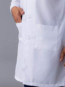 JALECO BRANCO Simples Verão Primavera / Outono Ajuste Regular Bolso Botão