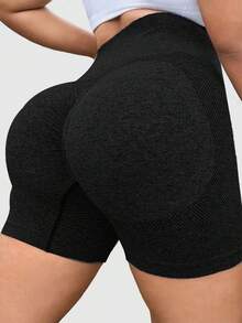 TNTOR Pantalones cortos deportivos de diario de unicolor para mujer de talla grande, shorts ajustados elásticos de yoga transpirables, shorts de compresión de cintura alta que levantan el trasero, color negro para entrenamiento y ejercicio, con absorción de humedad