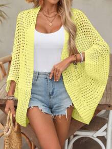 Cardigan de Verão Feminino Leve com Recortes, Aberto na Frente, Moda Praia e Resort