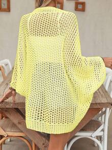 Cárdigan de mujer ligero con calado para el verano, de corte abierto, de moda para la playa y las vacaciones - Amarillo - Ver 2