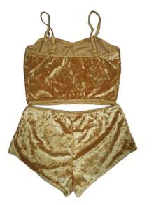 Womens Sexy Velvet Camisole Shorts Set Cute Bow Spaghetti Strap Solid Color Sleeveless Slim Sling Crop Top PJ Set With Shorts Lingerie Set Sleepwear Nightwear - 金色 - 查看 5