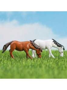 2pcs Miniature Realistic Pony Moss Micro Landscape Decor, PVC Horse Action Figure Succulent Plant Ornament - Multicolor - View 5