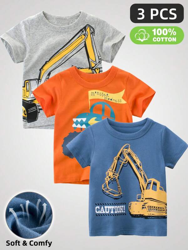 Conjunto de 3 piezas de camiseta de manga corta para niño joven, ropa infantil al estilo coreano de verano, ropa para niño pequeño, marca de moda, camisa superior para exteriores, camiseta interior