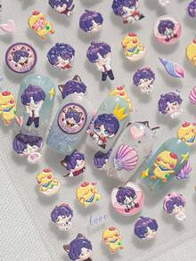 Miếng dán móng tay hình nhân vật hoạt hình Nhật Bản dễ thương, phim hoạt hình Love And Deep Space Q-Version Qi Yu, thích hợp cho mục đích tự làm cá nhân và sử dụng tại tiệm làm móng - Nhiều màu - Xem 5