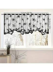 1 Pieza de Cortina Valance de Encaje Negro con Telaraña, Decoración de Fiesta de Halloween, Bufanda para la Chimenea, Cortina para Puerta, Pantalla de Lámpara, Cortina Corta Tipo Cenefa Apropiada para Gabinete, Cocina, Decoración del Hogar, Decoración de la Habitación
