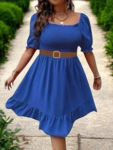 Vestido Corto tipo Campesino.  Incluye Cinturón. - azul real - Ver 2