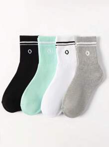 4 pares de calcetines deportivos de estilo de moda con diseño de letra O, cómodos, suaves y transpirables hasta el tobillo