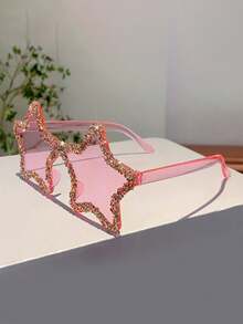 1 件/2 件/4 件全新手工水钻装饰，闪粉点缀，可爱优雅女士时尚多色镜片，星形糖果色，适合节日派对、街拍、造型、派对酒吧和甜美、星形个性化海洋糖果色眼镜 - 彩色 - 查看 6