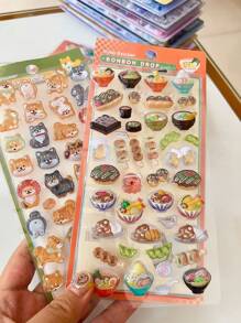 3D Embossed Fun Acrylic Diamond Stickers, Sushi Shiba Inu Handmade DIY Decorative Embossed Quirky Stickers