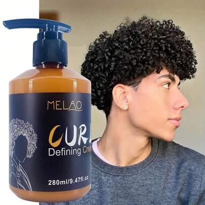 MELAO 男士卷发定型霜，持久卷发，无毛躁，不含硫酸盐和防腐剂，适合卷发