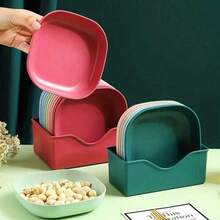 Kit Of 10 Reusable Plastic Plates With Multicolored Stand - Multicolor - Ver 10