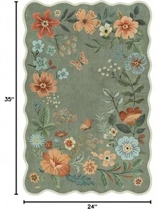 Lahome Floral Entryway Mat, 2X3 Washable Kitchen Rug, Ulta-Thin Soft Non-Slip Stain Resistant Boho Small Rug For Bathroom Bedroom, 2x3ft, Green - 粉色 - 查看 9