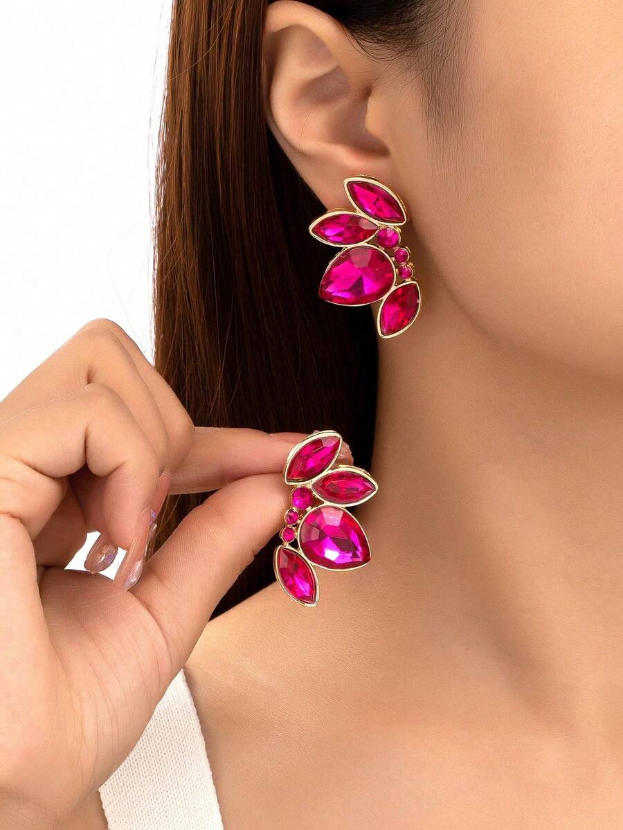 1 Pair Geometric Simple Elegant Earrings - Hot Pink - View 1