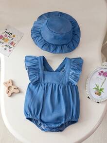 2pcs Set Newborn Baby Girl Cute Sleeveless Bodysuit & Hat Summer Outfit