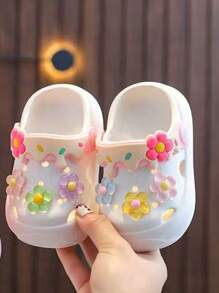 Kids Cute Flower Hollowed-Out Sandals, Indoor Non-Slip Toddler Summer Shoes, Soft Bottom Fashion 2-In-1 Slideslips For Baby Girls