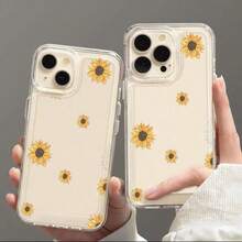 Scattered Sunflowers White Background Simple Design Clear IPhone Case For IPhone Models[X/11/12/13/14/15/16 Pro Max]- Slim Fit TPU Shockproof Cover, Anti-Slip Scratch-Resistant, Stylish Protective Phone Case For Men Women (Business/Casual Gift) - Clear - View 1