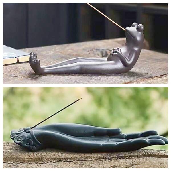 2pcs Black Ceramic Buddha Hand & Frog Incense Burner, Home Use Ceramic Incense Holder, Creative Aromatherapy Burner, Sandalwood Incense Burner