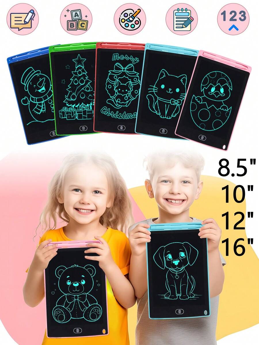 1 pieza Tableta de dibujo electrónica LCD 8.5/10/12/16 pulgadas,, Pizarra escritura a color, pintura garabatos reescribible, Tablero aprendizaje educativo para niños, niños con lápiz táctil juguete de regalo, útiles escolares-Regalo Cumpleaños. - Multicolor - Ver 1