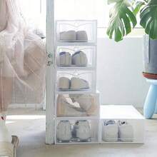 6X Plastic Shoe Storage Boxes Drawer Stackable Foldable Organiser Clear DuarbleUnder-Bed Storage Back To School - Variant1 - View 1