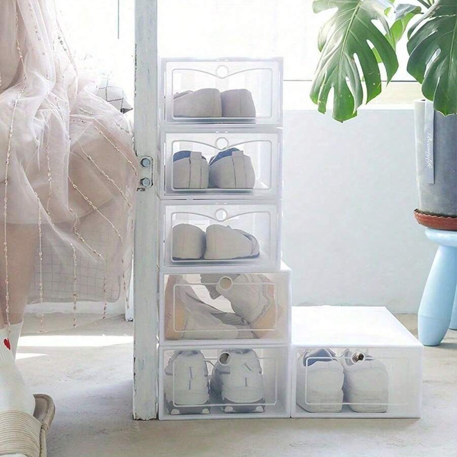 6X Plastic Shoe Storage Boxes Drawer Stackable Foldable Organiser Clear DuarbleUnder-Bed Storage Back To School - Variant1 - View 1