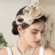 Fascinators Headband Hat Elegant Mesh 3D Floral Tea Party Hair Accessories For Women And Young Girls - 香檳色 - 查看 5