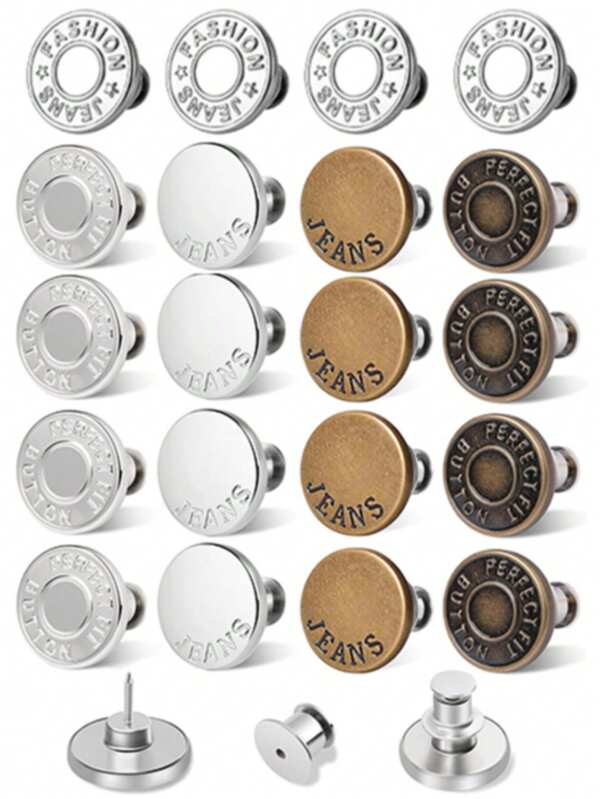 Juegos de 4/6/8/12 botones de pantalón de 17 mm, pasadores de botones de jean para pantalones vaqueros holgados, botón ajustable para jeans, botón de metal reutilizable y ajustable para ajustar pantalones
