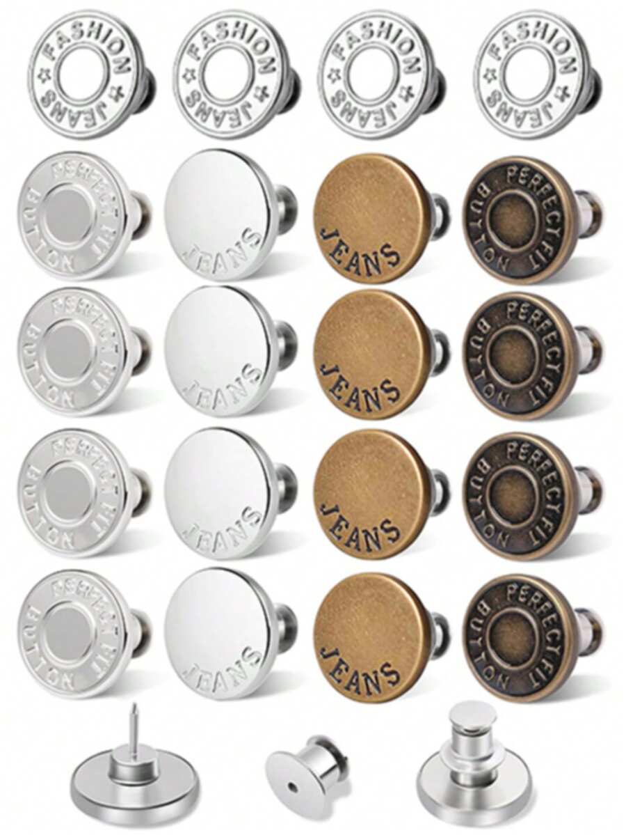 4/6/8/12 套 17 毫米裤子纽扣，宽松牛仔裤用牛仔纽扣别针，可调节牛仔裤纽扣，可重复使用且可调节的金属裤子纽扣紧器