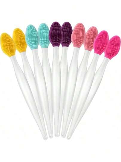 3 buc 5 buc 10 buc perie de exfoliere a buzelor de culoare aleatorie, instrument exfoliant din silicon cu două fețe, mini perie moale de curățare a buzelor pentru bărbați și femei, albirea buzelor închise la culoare, aspectul mai neted al buzelor mai pline