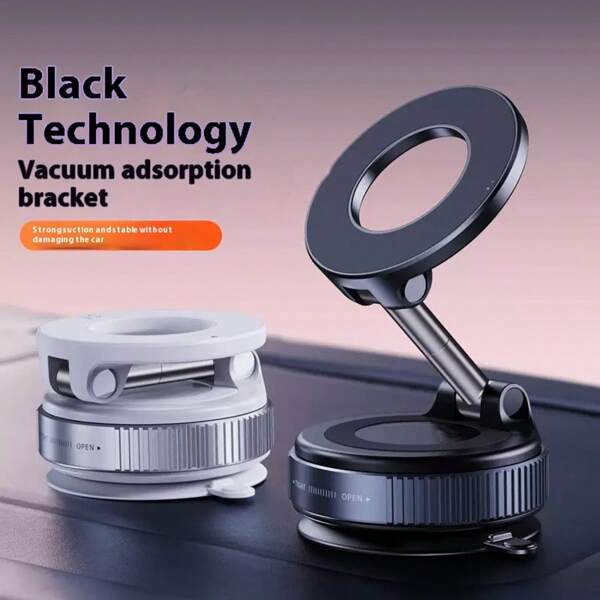 Upgraded Aluminum Alloy Vacuum Magnetic Car Phone Holder With 360° Rotation & Foldable Design, Strong Magnetic Absorption & Vacuum Suction Cup - Car Mount For Bathroom Tiles, Glass Surfaces, Secure Hands-Free Placement PS: Only Supports Installation On Smooth Surfaces
