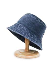 1pc Washed Denim Bucket Hat, Unisex Spring/Summer Outdoor Sun Protection Cap - Multicolor - View 15