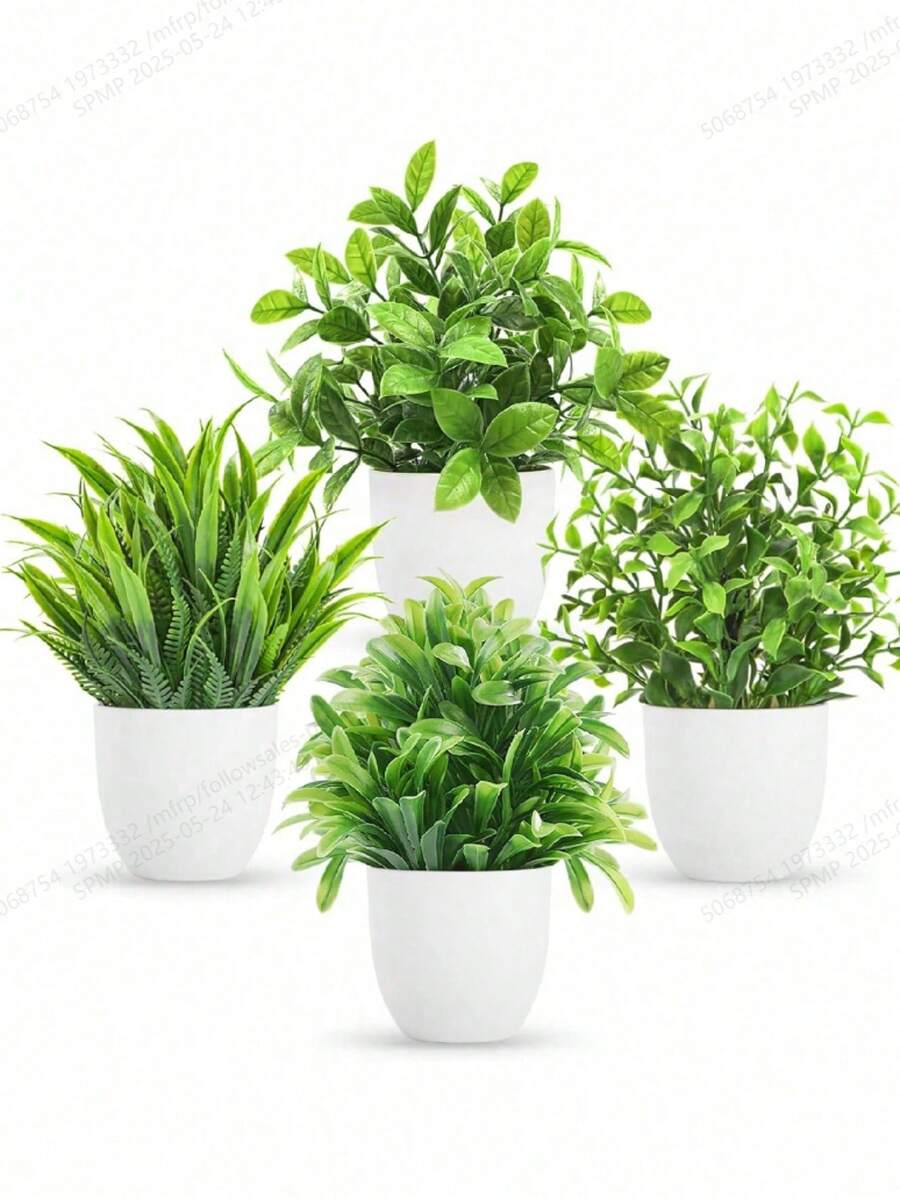 4pcs Artificial Small Potted Plants, Indoor Fake Flowers For Home Decor, Small Artificial Flowers For House, Window, Bathroom, Wall, Desk Office, Kitchen, Farm, Valentine's Day Party Decor