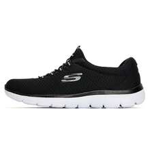 Skechers Giày nữ nhẹ, kiểu dáng mới mùa xuân 2026, giày chạy bộ có đệm, giày chạy bộ thoáng khí bằng lưới, giày thể thao nữ một gót, giày đi bộ đế mềm 12980-BKW - Đen/trắng - Xem 9