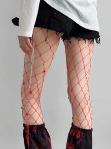 Meias altas com coração brilhante, strass brilhantes e design de rede aberta para mulheres