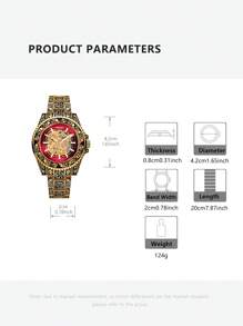 1 Stück luxuriöse Herren Automatik-Mechanikuhr mit vintage geprägtem Design, goldfarbenem Gehäuse und rotem Ziffernblatt, modisch & vielseitig