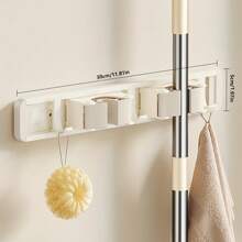 1pc Wall-Mounted Metal Broom Holder Rack With Adjustable Hooks, Suitable For Bathroom, Kitchen, Garden, Laundry Room, Garage Storage Organizer - Powder Coated Surface, Space-Saving Rack For Broom, Mop, Tools, Shelves