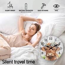 Constantplanet Vintage Scottish Highland Cow Floral Pattern Wall Clock - Silent Non-Ticking Wooden Digit Clock, Suitable For Living Room, Kitchen Decor, 10/12/14 Inch, Farmhouse Style Home Gift (Batteries Not Included), Silent Wall Clock | Floral Pattern Decorative Clock | Prominent Digit Display, Wall Clock Suitable For Living Room, Bedroom, Dorm, Back To School Season, School Decor, Campus Surprise, Home Decor, School Supplies - Multicolor - View 8