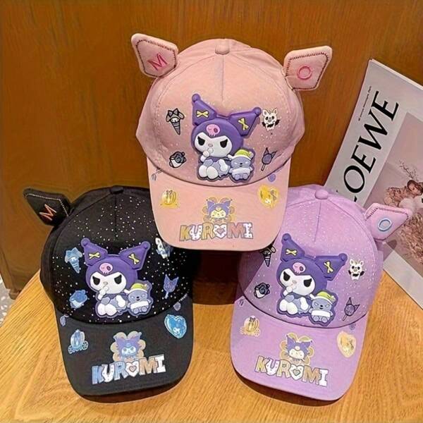 Sanrio Sanrio Black Mimi Cartoon Baseball Hat - Adjustable Linen Sun Hat With Cute Character Print, Machine Washed, Black, Purple, Pink, Hat | Playful Accessories | Machine Washable Hat
