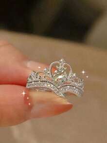 2pcs Luxury Crown Princess Simulated Ring Set, Couple Rings Wedding Party Or Daily Wear, Valentine's Day,Mom,Mother,Mother's Day, - 金子 - 查看 4