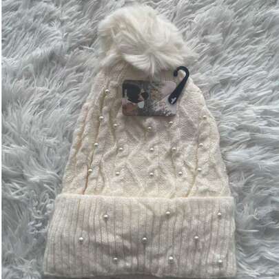 Touca Feminina de Inverno com Orelhas de Pelúcia e Urso – Adulto – Quente e Fofo  Blingbling    Fofo    Acrílica    Metal    inverno