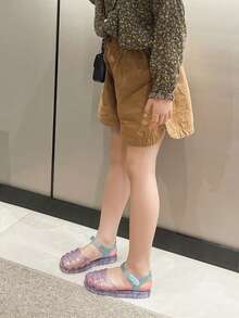 闪亮儿童平底果冻公主凉鞋，女童户外休闲透气拼色沙滩鞋，夏季 - 紫色 - 查看 7