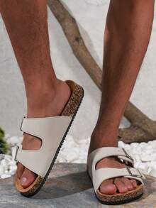 Pantofole aperte da uomo retrò, comode, traspiranti, antiscivolo, con suola in PVC, cinturino regolabile, scarpe comode per camminare, adatte per uso interno ed esterno - Beige - Visualizzare 4