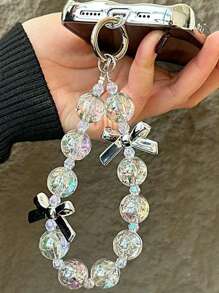 Pulsera de mujer con cuentas de cristal dorado y lazo, correa para teléfono anti-pérdida, regalo de Año Nuevo
