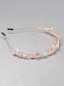 1 pieza Diadema floral rosa con decoración de perlas falsas, aro de pelo elegante y versátil con rhinestones, adecuado para novia, accesorio diario, regalo, fiesta, diadema, accesorios para el cabello