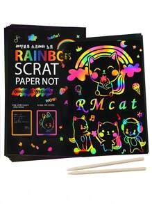50pcs Fun Scratch Art Paper , Graffiti Sketchbook Set, Creative Colorful Diy Scratch Painting, Rainbow Scratch Off Art-Craft Supplies Kits Pad For Birthday, Christmas ,Halloween, Thanksgiving Party Favors Fun Games, Games Activities Gift,Rainbow Art Scratching Paper Set, Noteboard Graffiti Mat Fun DIY, Party Gift Art Craft, Art Supplies Coloring Set, Suitable For Birthday