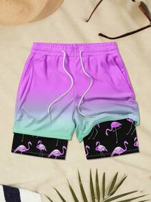 Men's Double Layer Beach Style Sports Swim Trunks - Multicolor - View 2