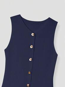 FOR BEAUTY 女士针织连衣裙，简约优雅度假风，时尚性感V领短款连衣裙，新年装扮 - 中寶藍 - 查看 9