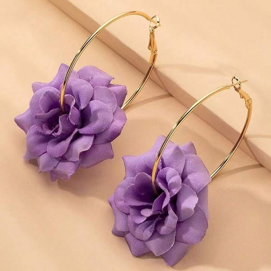 1 Pair Elegant Crimson Rose Flower Hoop Earrings