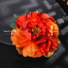 Bridal Chiffon Flower Hair Clip, Red Peony Fabric Hair Clip, Boho Beach Vacation Floral Hair Clip, Polyester Faux Flower Dance Performance Headpiece, Valentine's Day Party Dress Flower Brooch Claw Clips Hair Slide Hair Barrettes